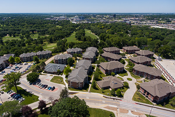 high angle view of clusters of student housing units on campus