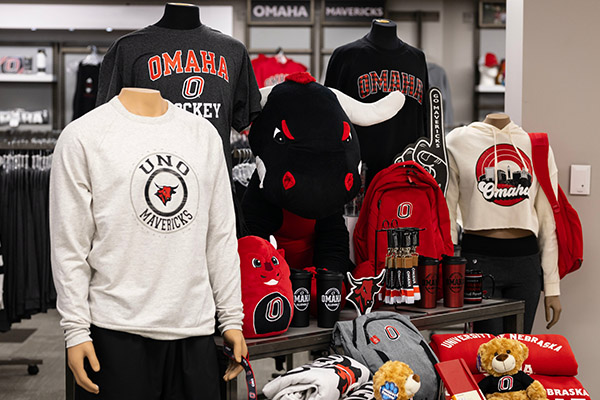 display of apparel and gift items for sale within UNO maverick store