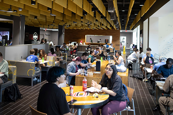 Durango's grill tables packed with people eating lunch