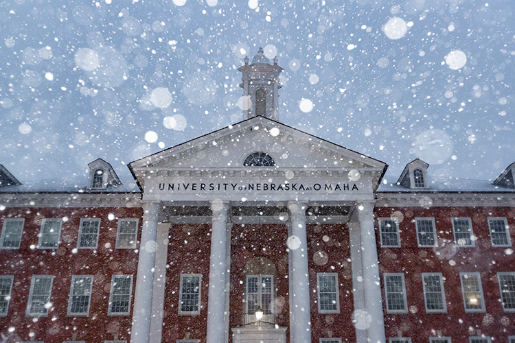 snow falling over ash