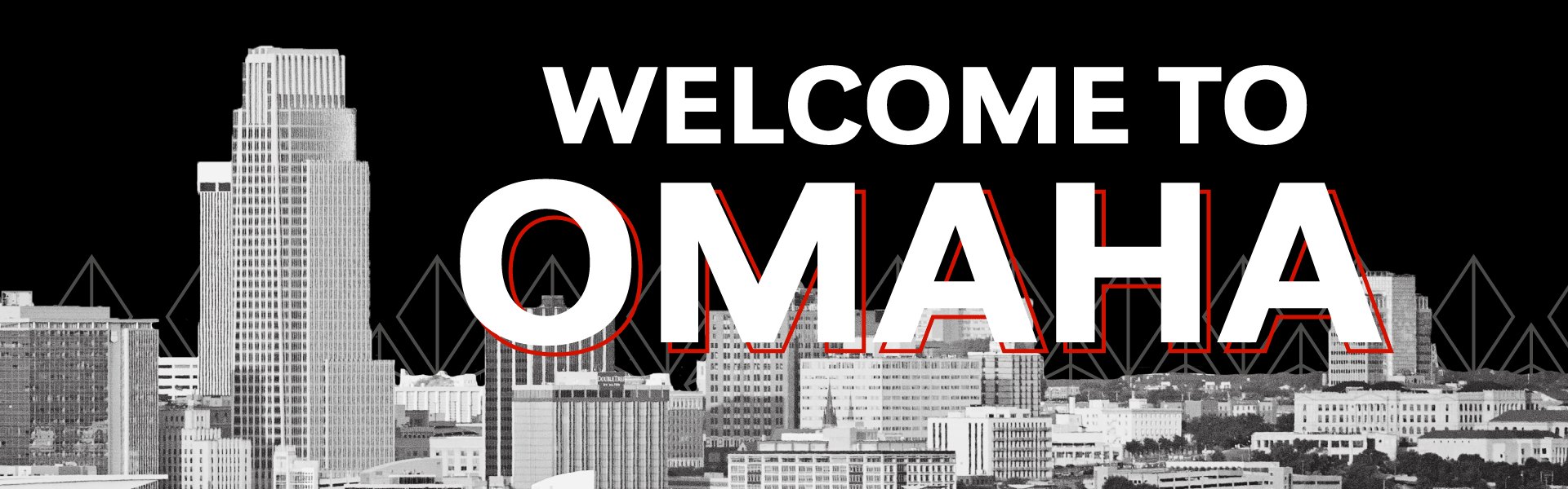 Omaha skyline with the words "Omaha" on top of it