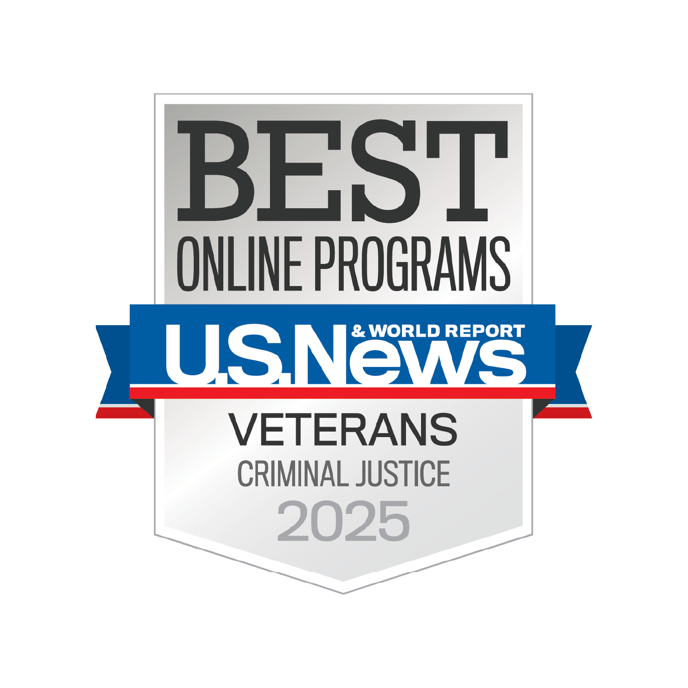 U.S. News & World Report badge for Best Online Programs, specific to master's degree programs for veterans in 2025.
