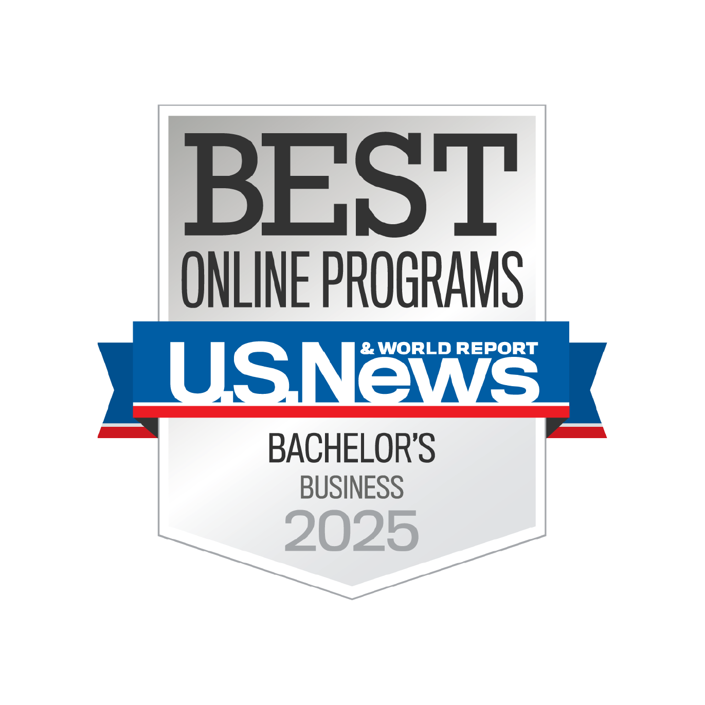U.S. News & World Report badge for Best Online Programs, specific to bachelor's degree programs for business in 2025.
