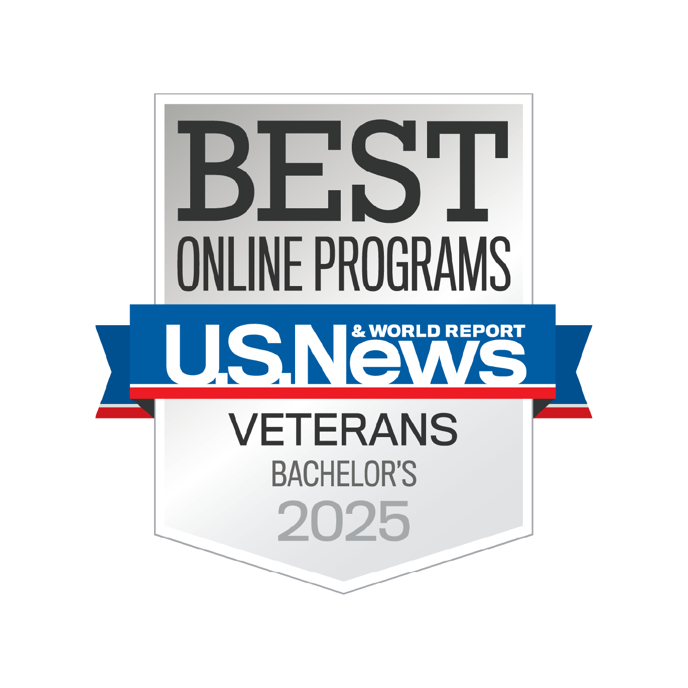U.S. News & World Report badge for Best Online Programs, specific to bachelor's degree programs for Veterans in 2025.