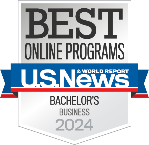 U.S. News & World Report badge for Best Online Programs, specific to bachelor's degree business programs in 2024.