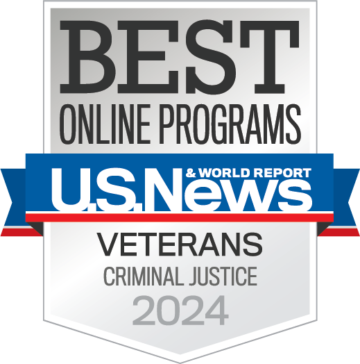 U.S. News & World Report badge for Best Online Programs, specific to master's degree programs for veterans in 2024.