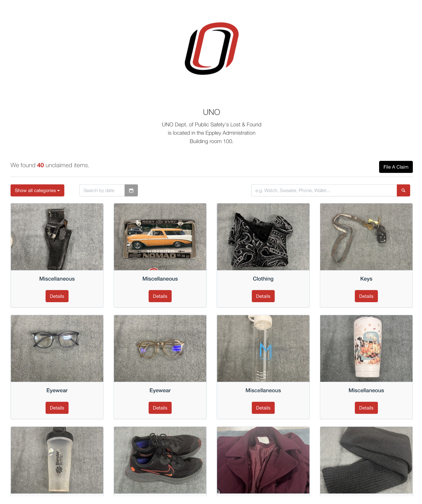 Image displaying the UNO Crowdfind Lost and Found Website