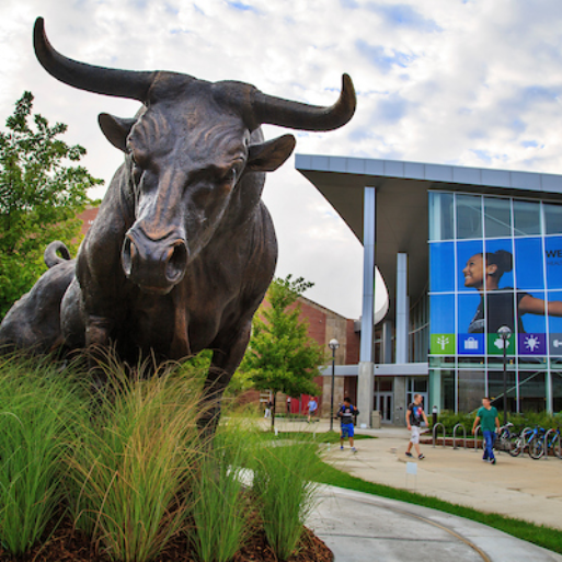 Maverick statue in front of the H&K building on UNO campus