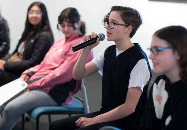 High school students ask Samuel Bak and Bernie Pucker questions about Samuel Bak's artwork