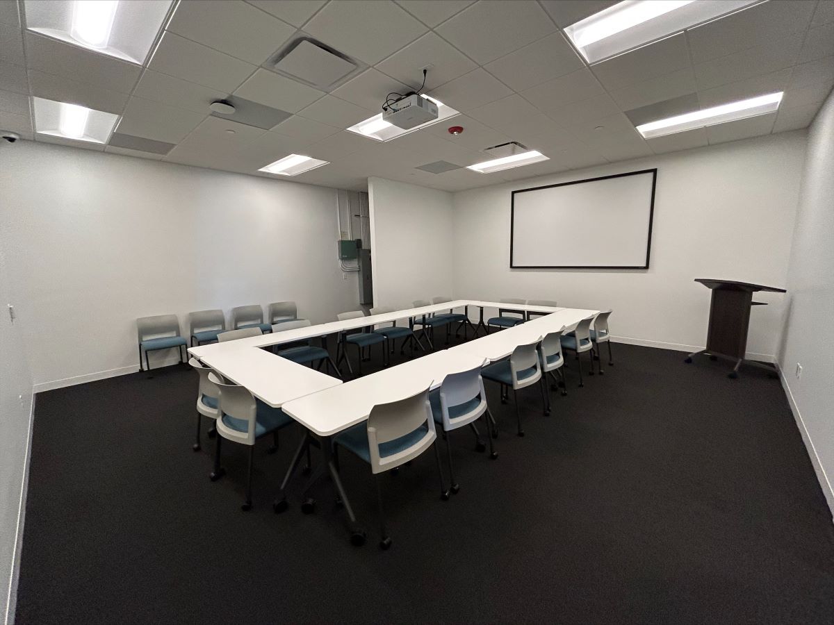 Samuel Bak Museum: The Learning Center Classroom showing the Conference Set-up Style for tables and chairs.