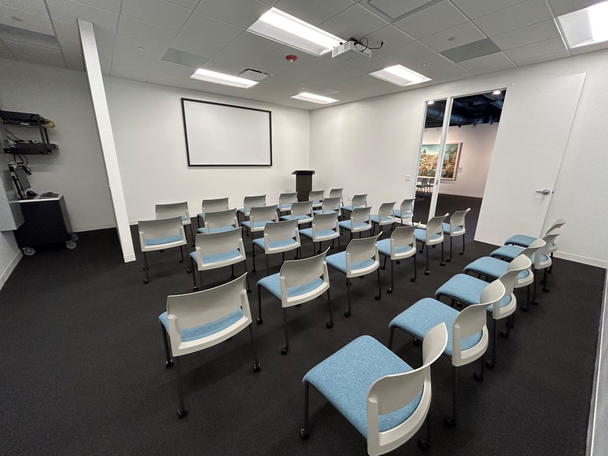 Samuel Bak Museum: The Learning Center Classroom showing the Theater Set-up Style for tables and chairs.