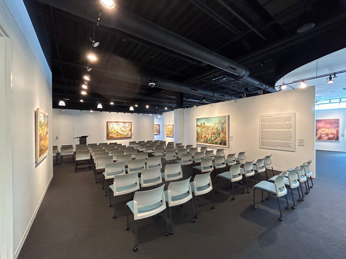 Samuel Bak Museum: The Learning Center Gallery showing the Theater Set-up Style for chairs.