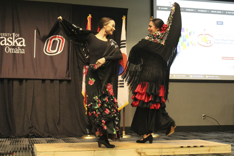 Simon and Velazquez-Dunn perform a Flamenco dance at UNO's CultureFest