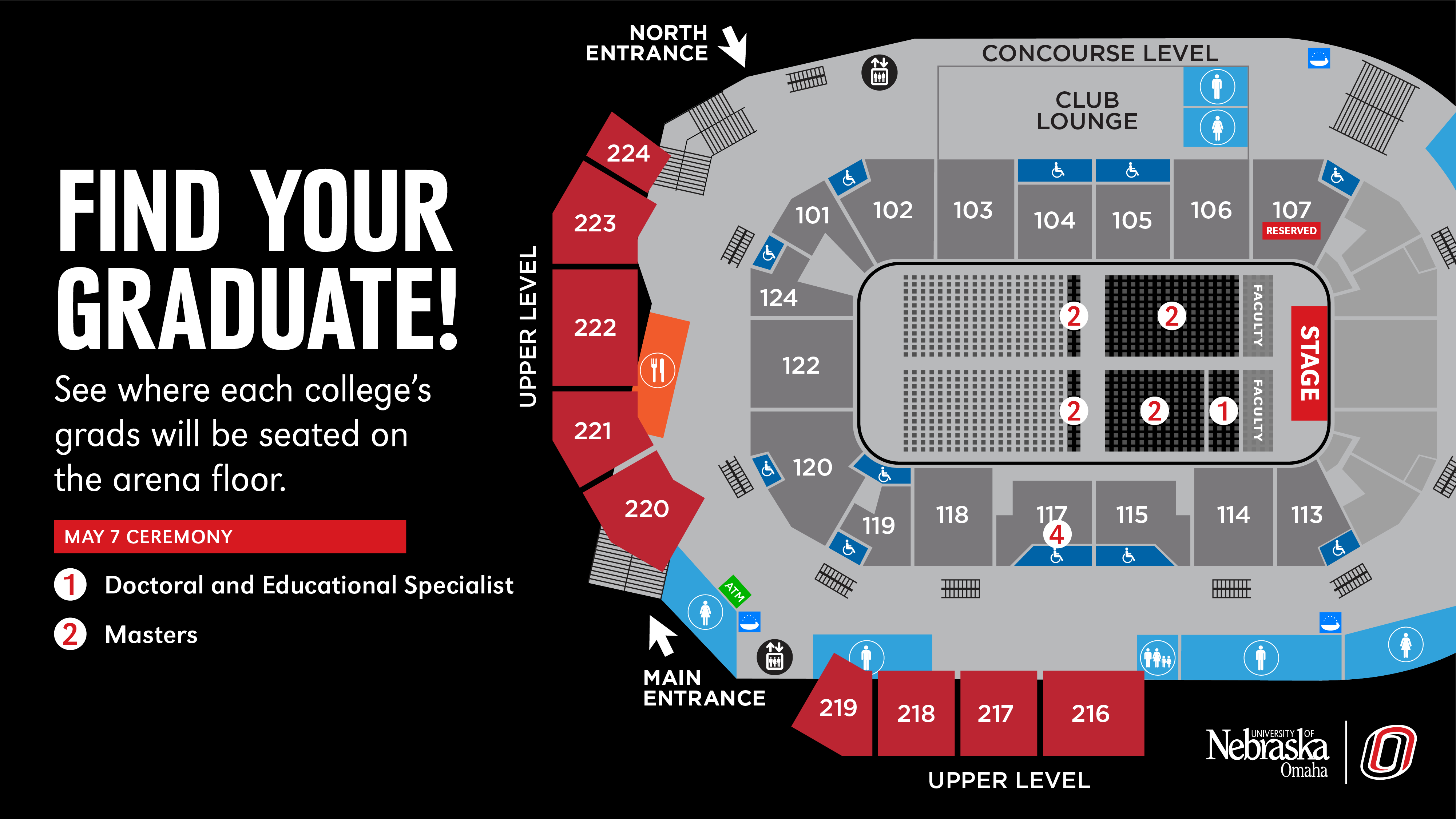 Map showing the graduation floor plan for the 6pm ceremony.