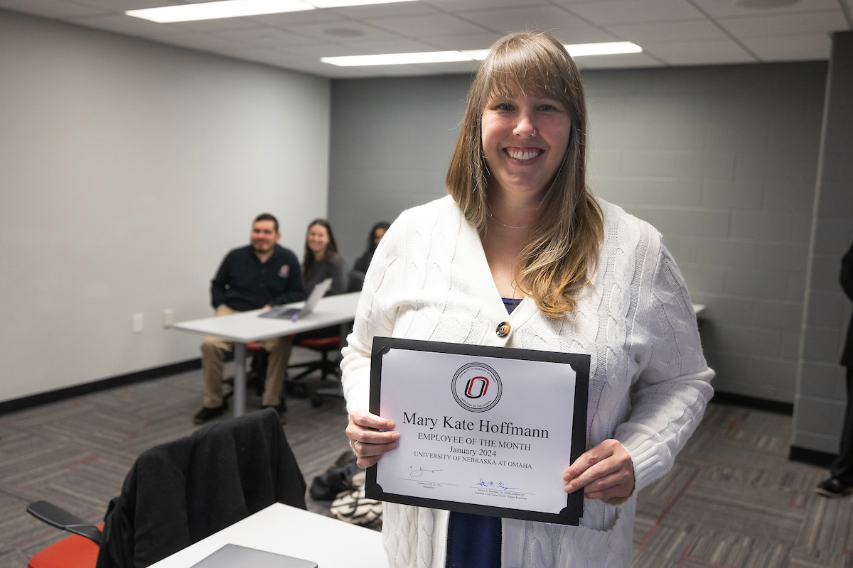 Mary Kate Hoffmann was named employee of the month at the University of Nebraska at Omaha in Omaha, Nebraska, on Wednesday, Jan. 24, 2024.