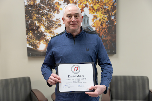 David Miller, Business Operations Coordinator for Academic Affairs at the University of Nebraska at Omaha (UNO), has been named UNO's Employee of the Month for April 2025.