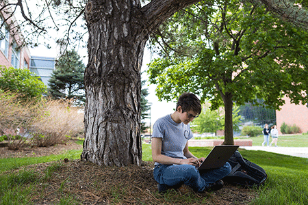 University of Nebraska black and red logo in the shape of a large O.
