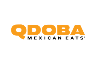Orange block letters spelling QDOBA