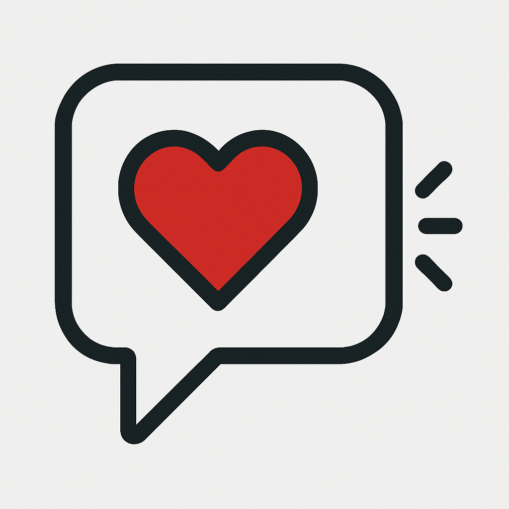 A speech bubble (conversation/support) with a heart symbol inside with simple help/support lines to indicate resource/support.