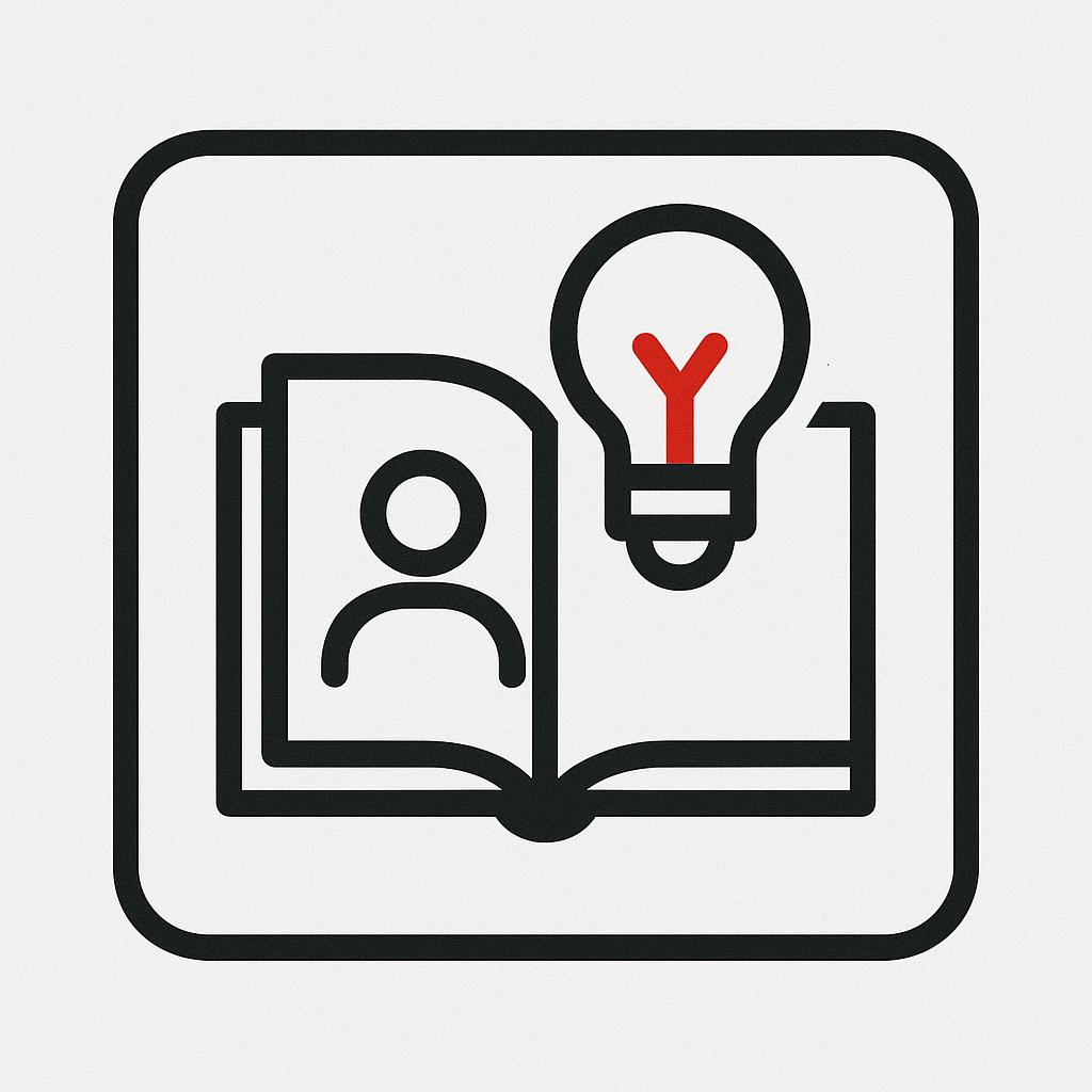 An open book representing guide/instruction with a small person silhouette on one page and a lightbulb icon over book showing insight/knowledge which represents teaching guidance and student support.