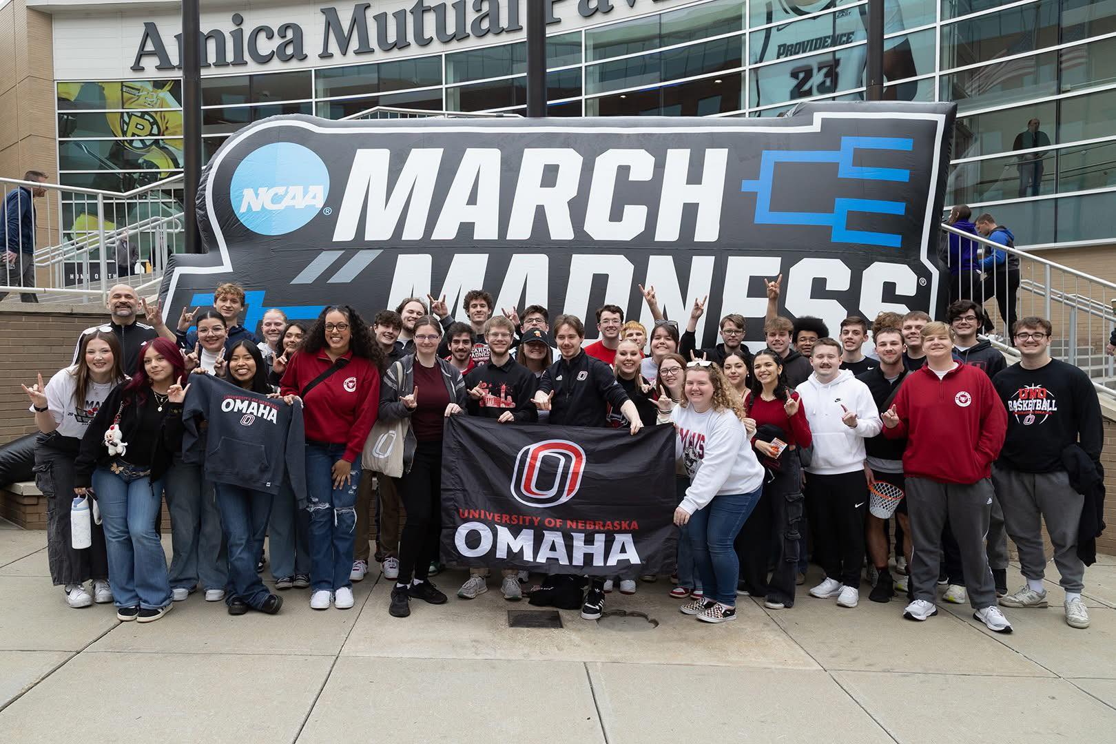 Students in Providence, Rhode Island for March Madness Tournament.