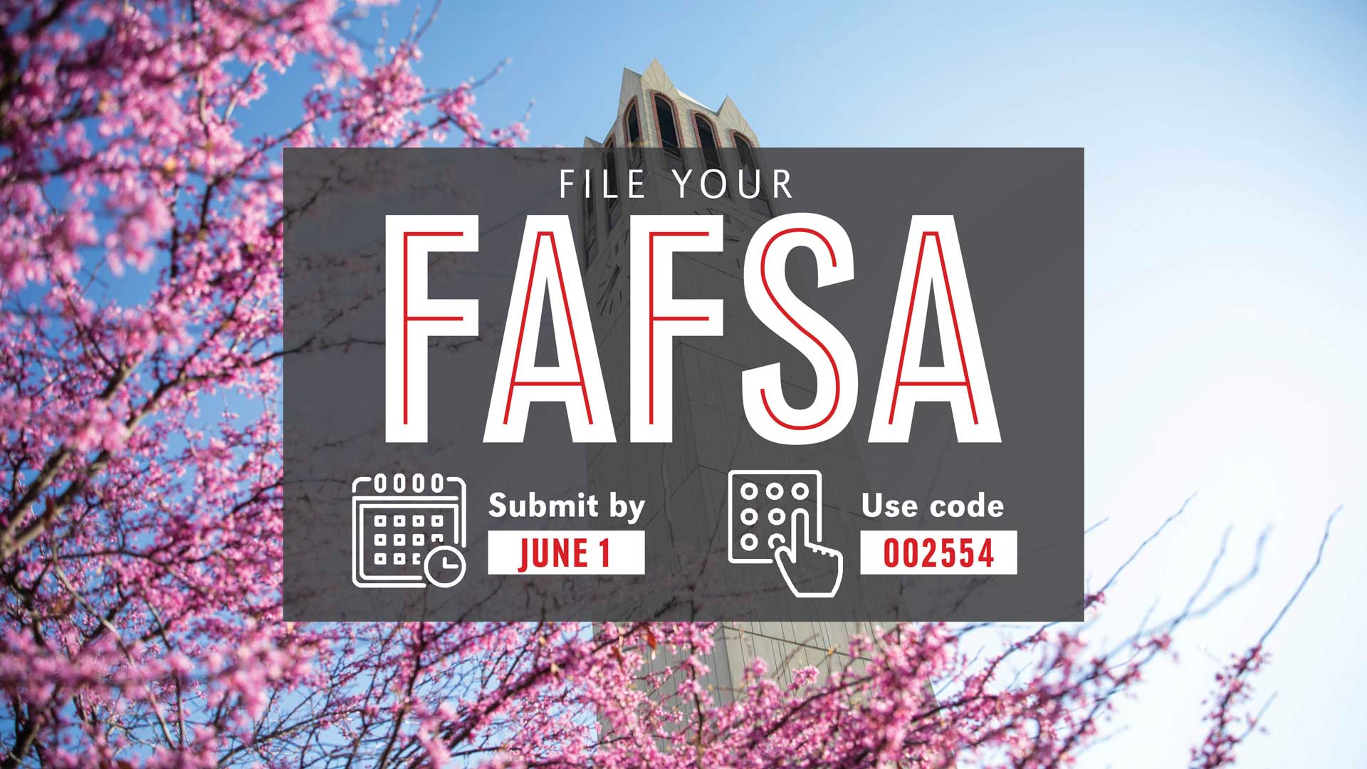 UNO camponile with pink flowers