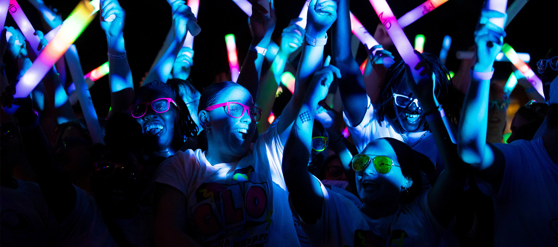students at a glow in the dark party