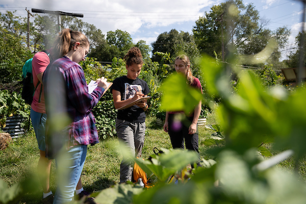 UNO students collect soil samples with Westview students at City Sprouts