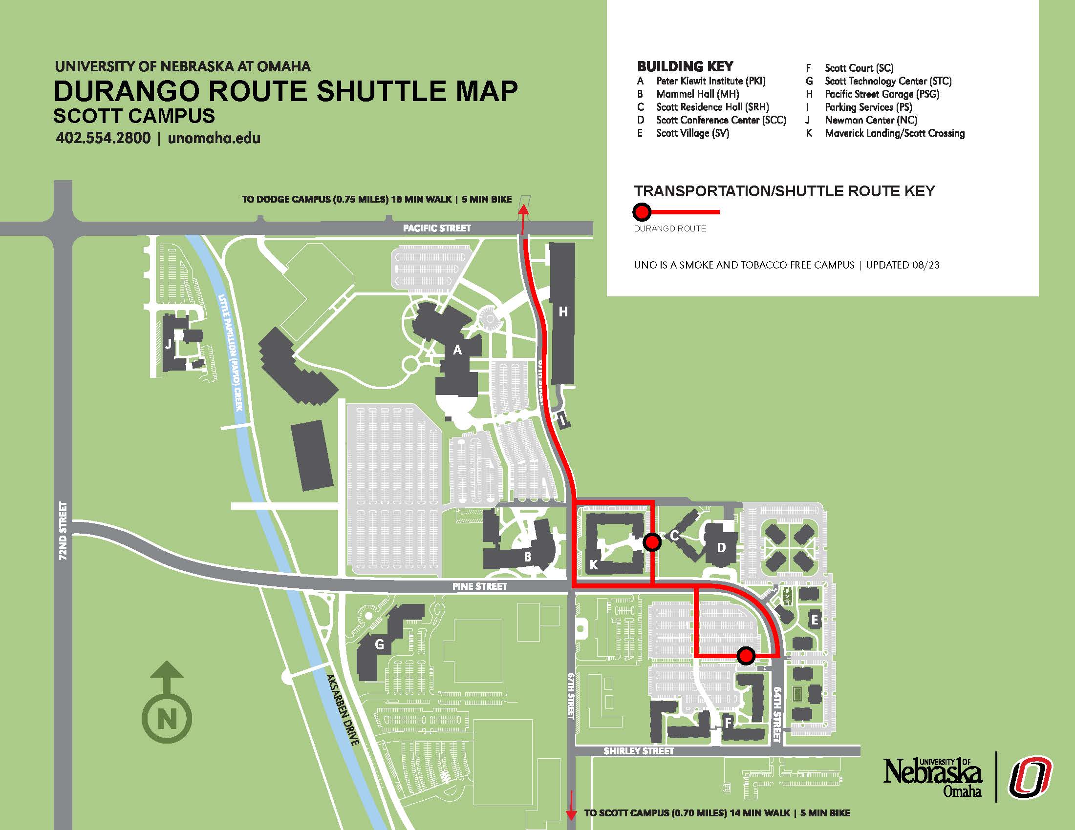 Map of Durango shuttle route.