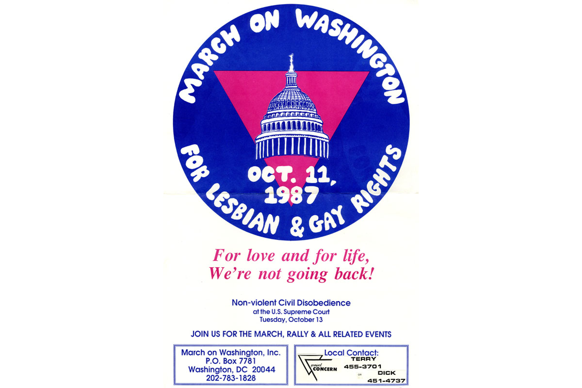 a white background with a poster promoting the 1987 March on Washington for Lesbian and Gay Rights