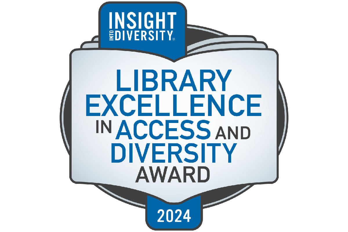 an open book graphic with the words 'Library Excellence in Access and Diversity Award 2024' 