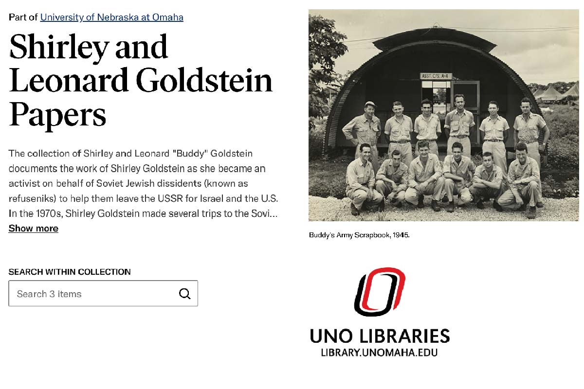 the landing page of the Shirley and Leonard Goldstein digital collection