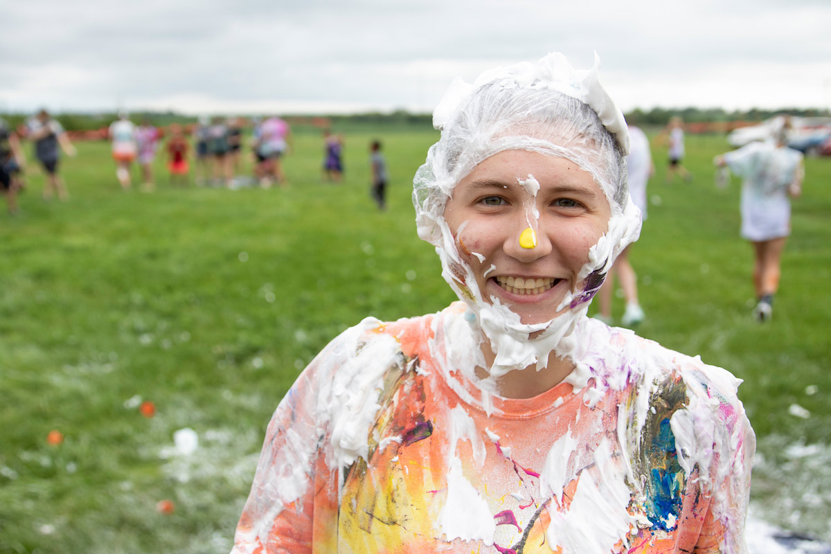 Lily Hovey smiles at the "Messy Olympics"
