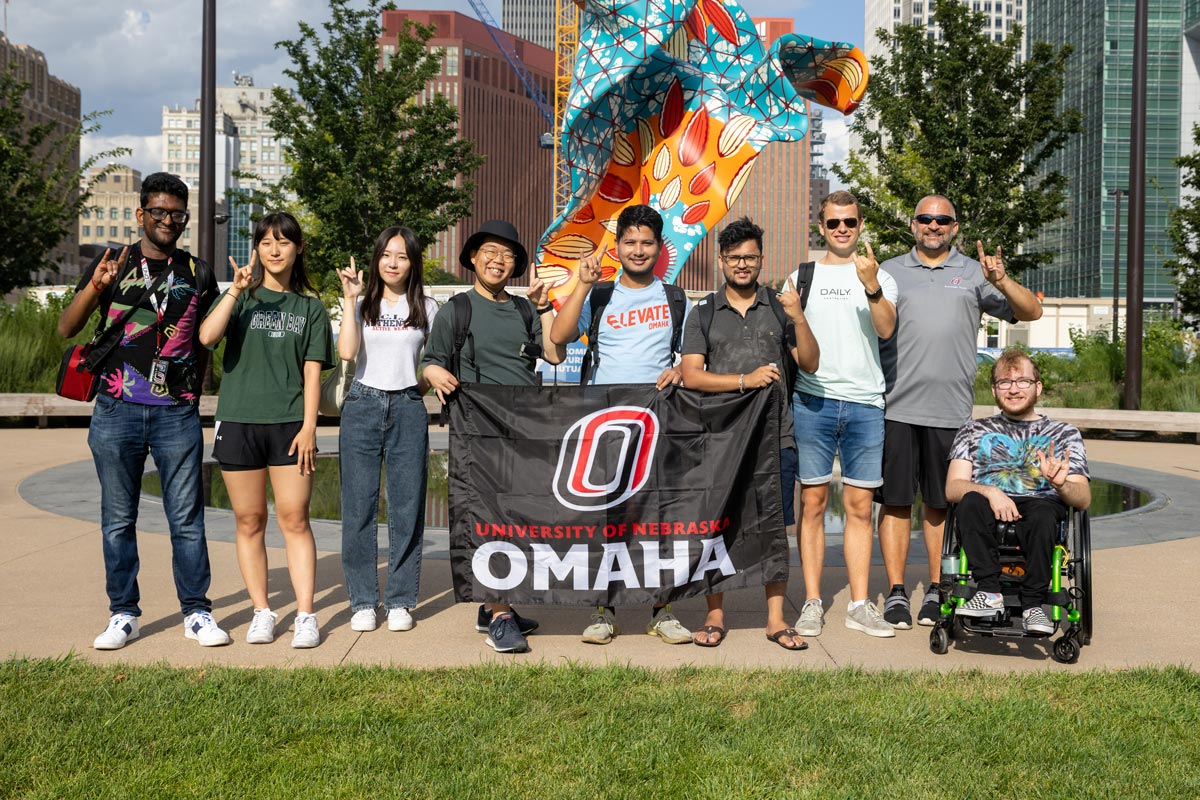International students at UNO visit the RiverFront in downtown Omaha as part of a “Discover with Durango” event hosted by UNO’s Division of Student Life and Wellbeing