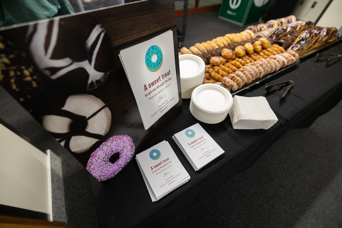 A look at the donut giveaway table